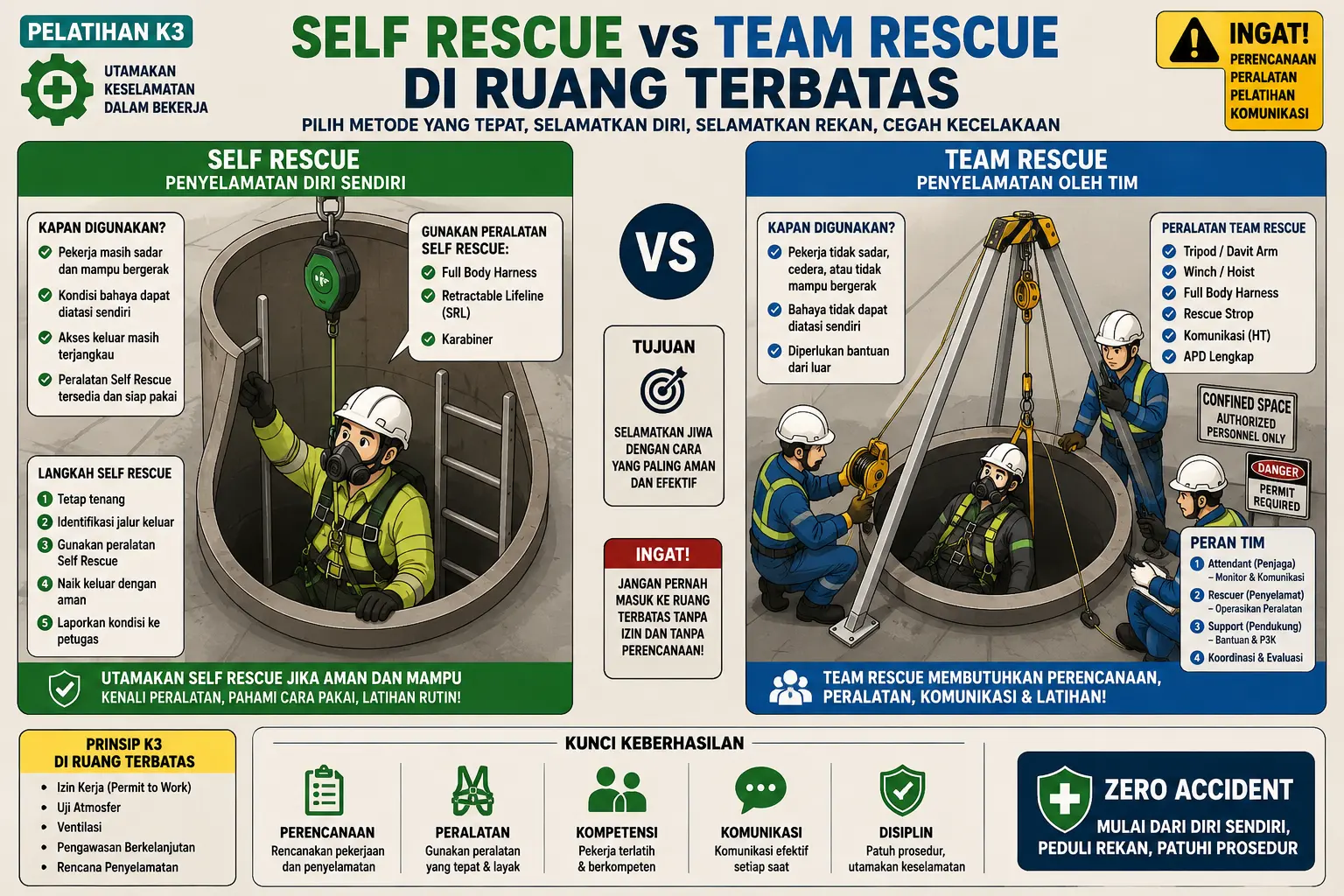 Self Rescue vs Team Rescue di Ruang Terbatas