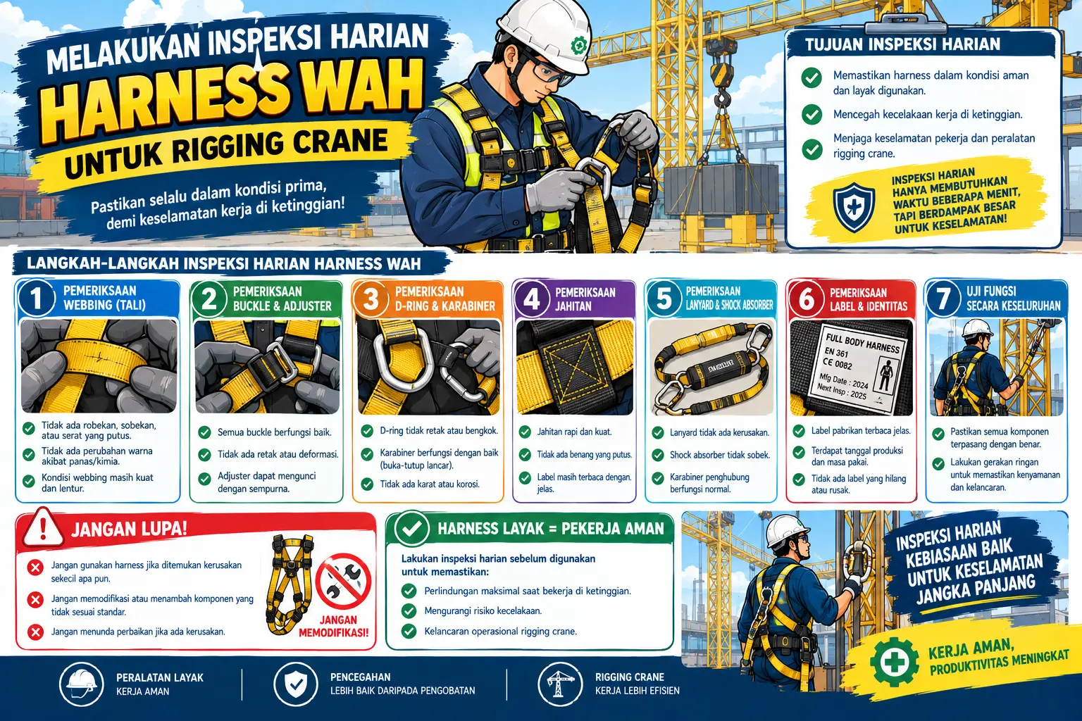 Melakukan Inspeksi Harian Harness WAH untuk Rigging Crane