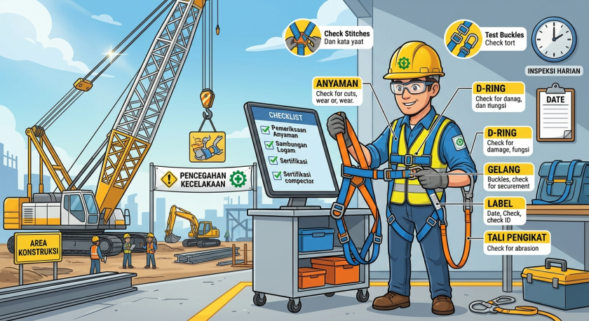 Melakukan Inspeksi Harian Harness WAH untuk Rigging Crane